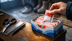 ティッシュの空箱を半分に切るだけでカイロ収納が玄関で1枚ずつ取れる